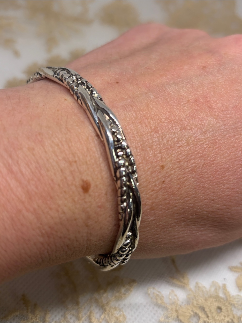 925 Sterling Silver Braided Open Cuff Bracelet Heavy Textured Maximalist